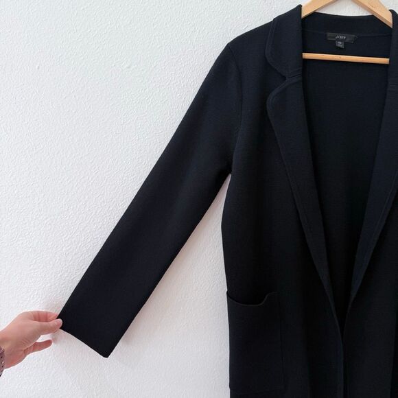 J. Crew Women's Size XS Merino Wool Blend Black Open Front Sweater Blazer - Picture 2 of 9